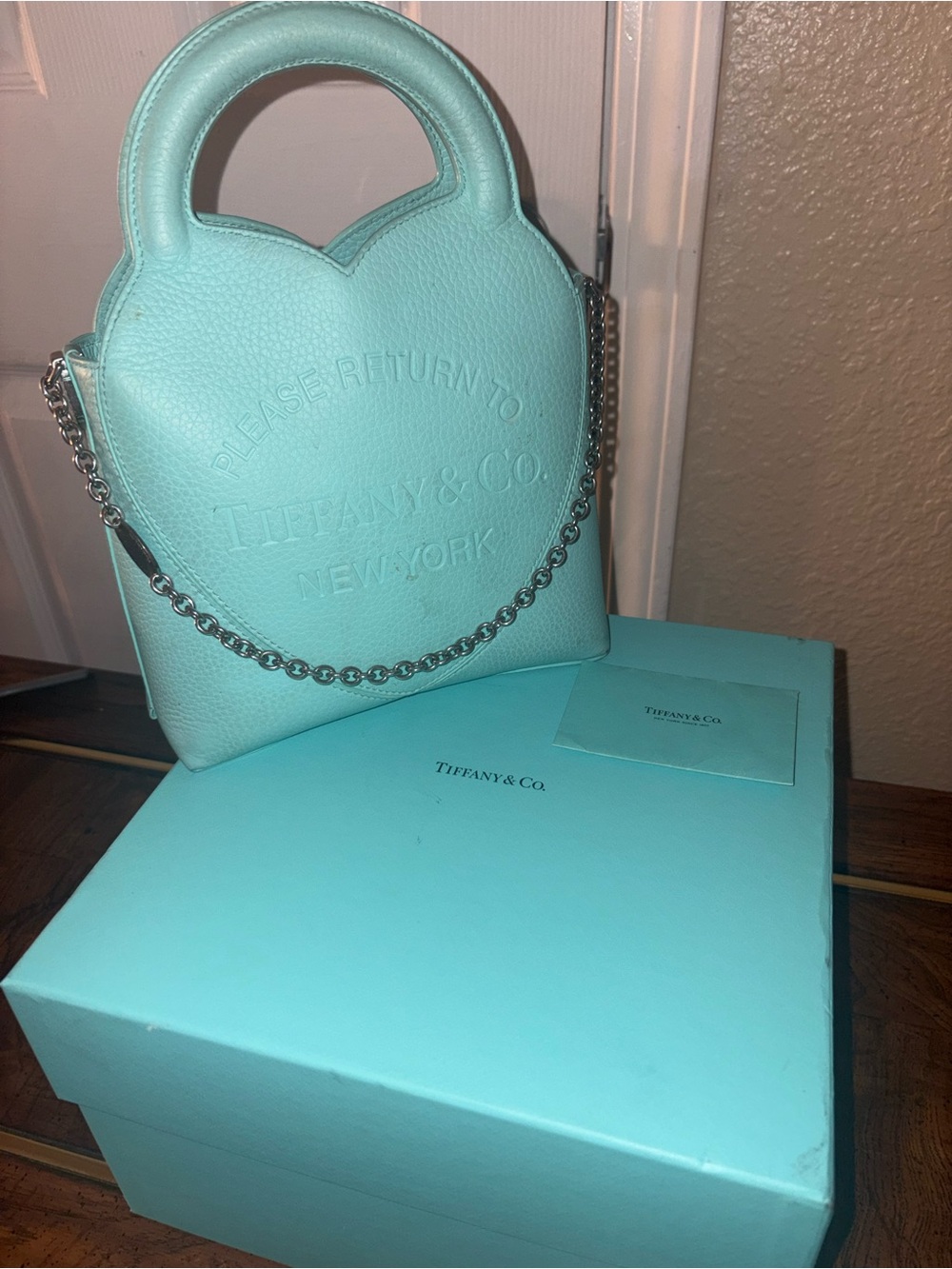 Tiffany & Co. Heart-Handle Mini Bag in Tiffany Blue with Silver Chain